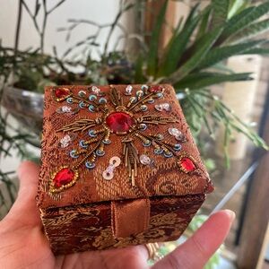Beautiful Keepsake Jewelry Trinket Box Floral Hand Beaded Fabric Boho